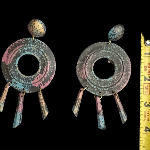 Women's Dangling Earrings - Gold, Turquoise & Pink - Wooden Whimsy - Picture 6 of 6